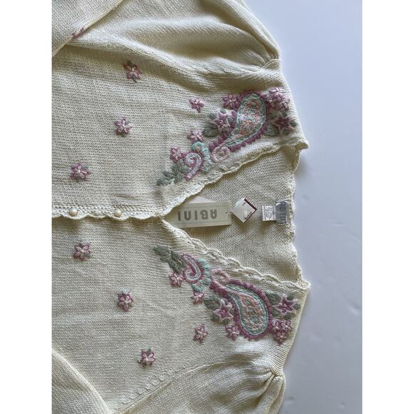 VTG Deadstock Abini Knit Embroidered Cardigan Sweater SZ 2X Floral Grandma - Picture 9 of 10